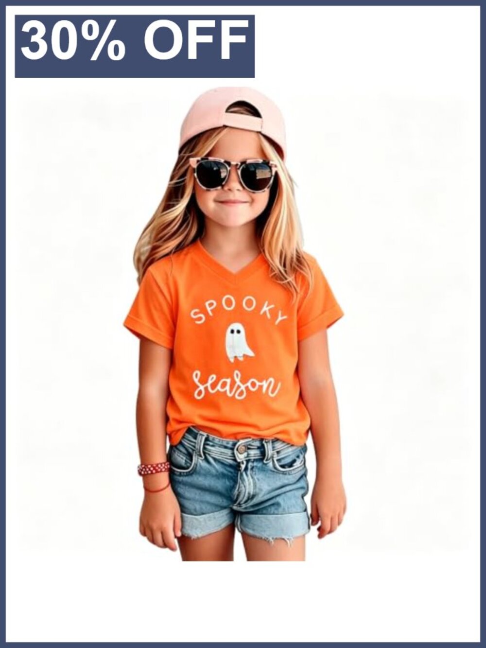 Girls Halloween Ghost V Neck Short Sleeve Tee Kids Spooky Shirt